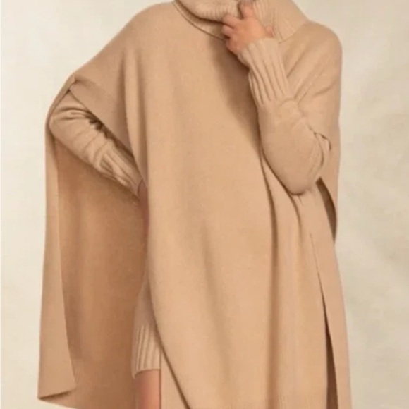 Naked Cashmere Kenzie Cowl-Turtleneck Poncho – Camel, One Size | 100% Cashmere - Picture 2 of 12
